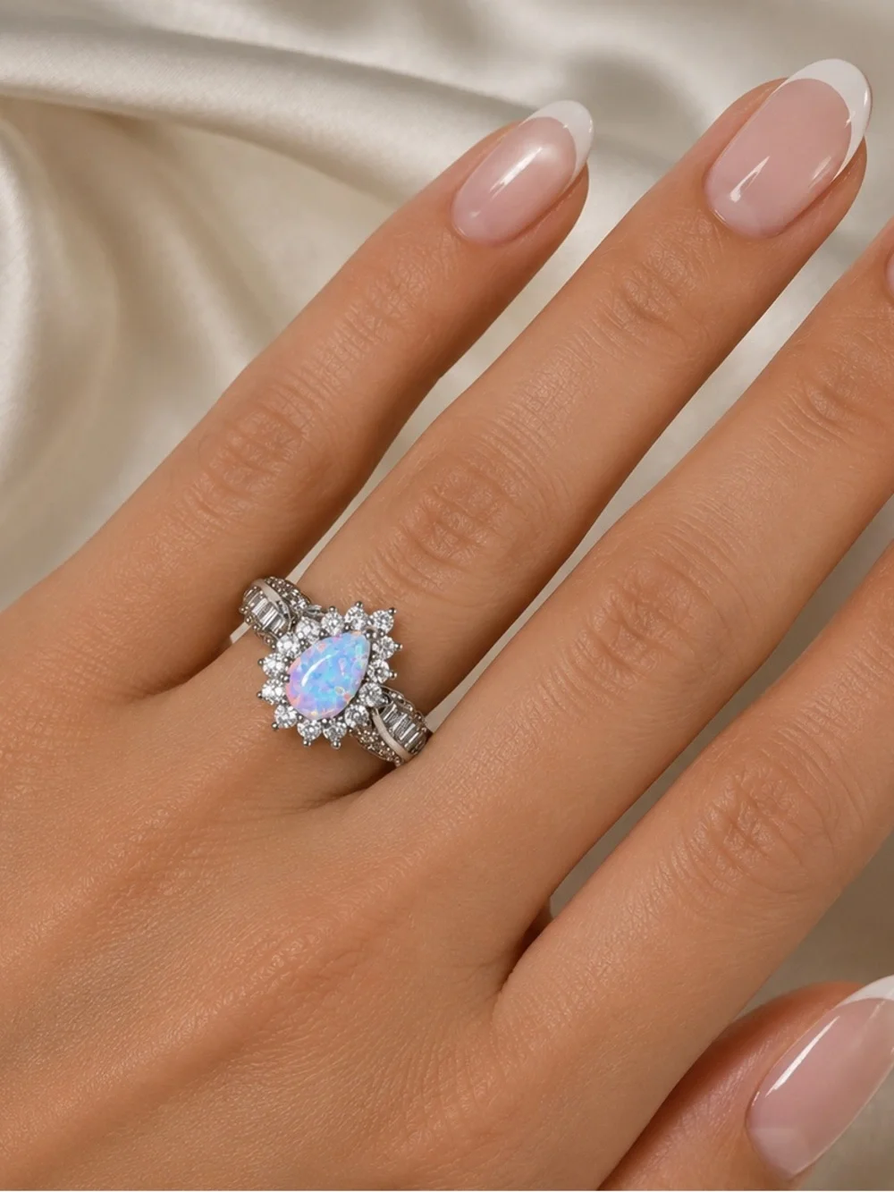 925 silver teardrop opal stone engagement ring 💍